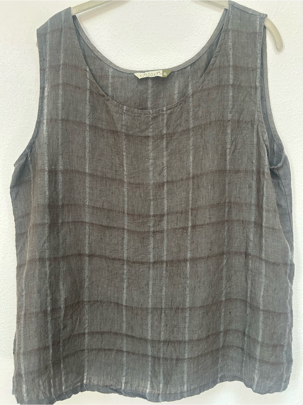 Chalet Gray Striped 100% Linen Tank Size XL Made in the USA, Lagenlook